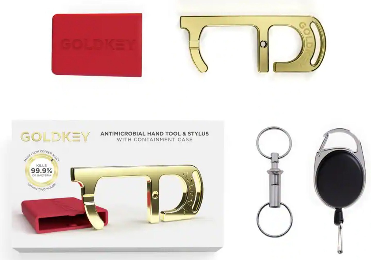 Lot of 6 -GoldKey Antimicrobial Hand Tool w/ RED Case, Keychain and Carabiner