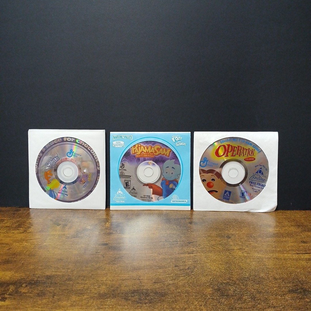 Lot of 3 Vintage AOL Online 1000 Hrs Discs, Cocoa Puffs ~ Operation ~ Pajama Sam