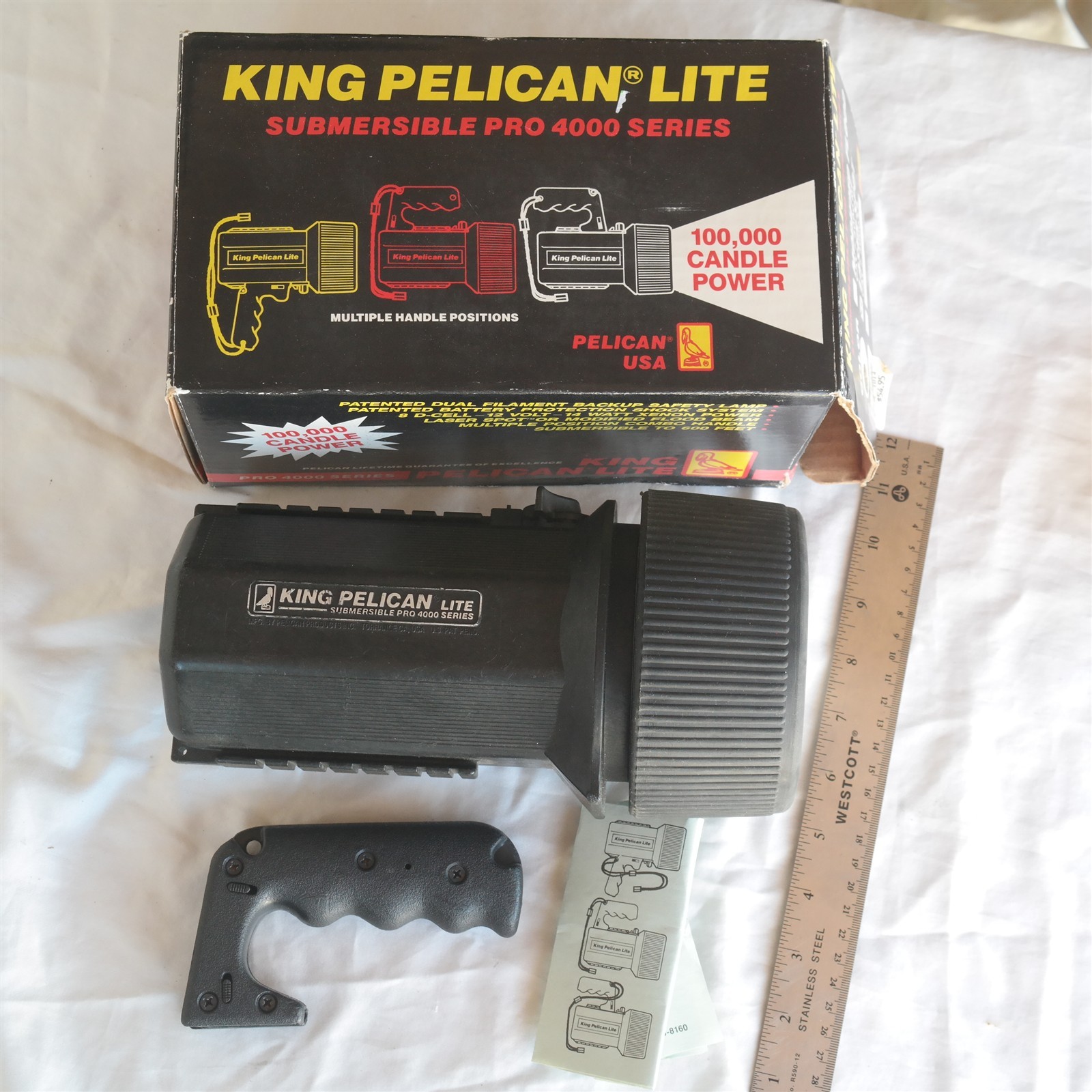 New Old Stock KING Pelican Lite Main Dive Light 8 D Cell NOS W/ Box 4000 LS