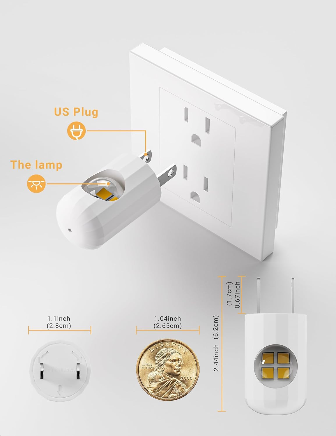 6-Pack LED Night Light Plug-In Wall Outlet Light, Soft White,Dusk to Dawn Nightl