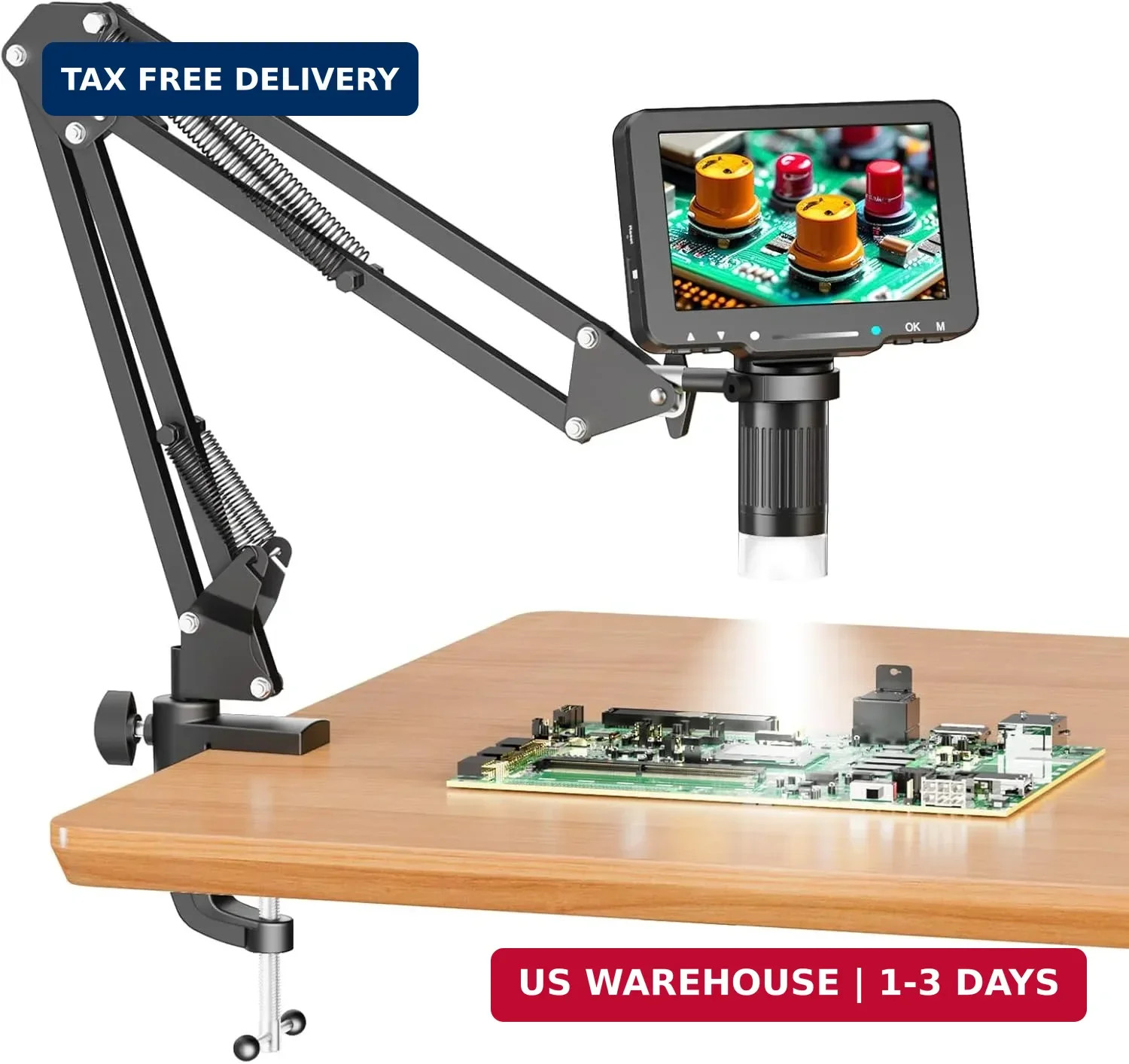 5" LCD Digital Soldering Microscope with Flexible Stand, 1000X Magnification for
