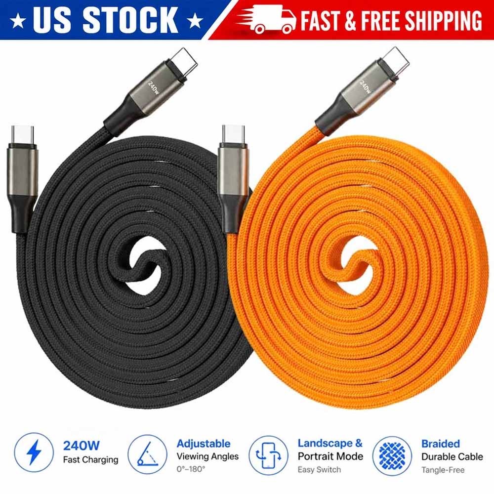 1.5M Braided USB-C to USB-C 480Mbps Cable 240W PD Fast Charge With Phone Stand