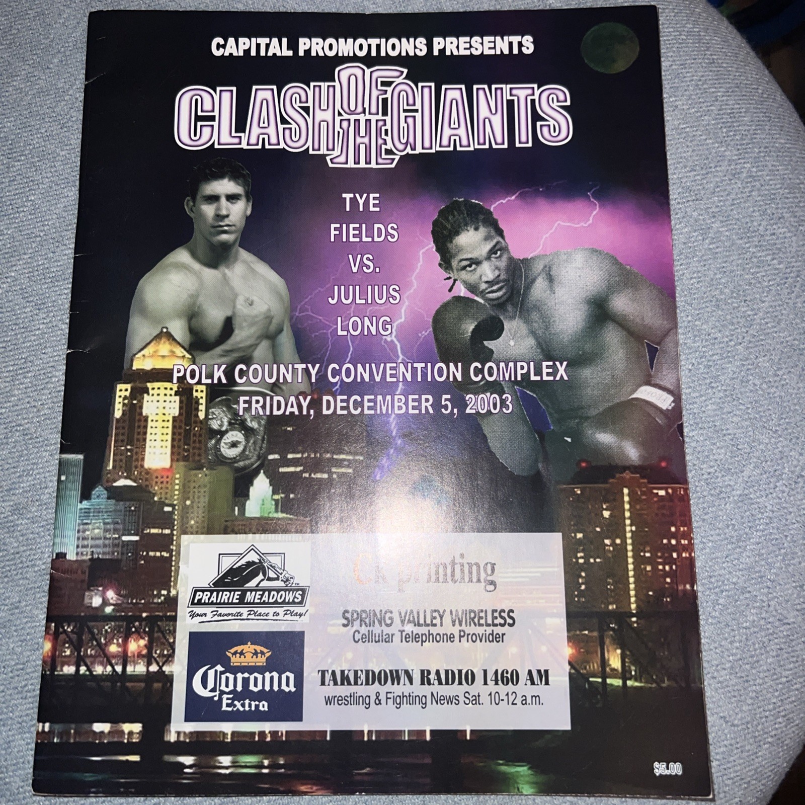 Vintage Clash Of The Giants Boxing Program Dec 5, 2003 Tye Fields Vs Julius Long