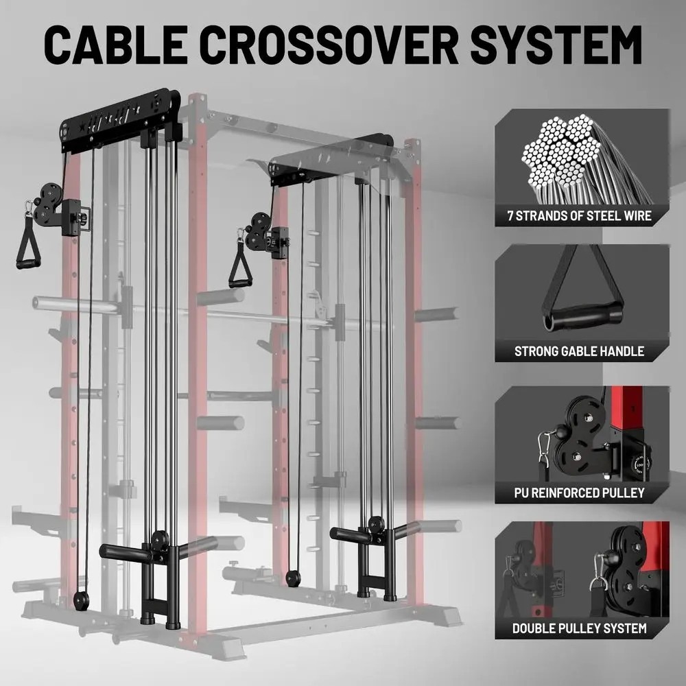 Smith Machine for Home Gym, MultiFunction M12 Power Cage with Cable Crossover