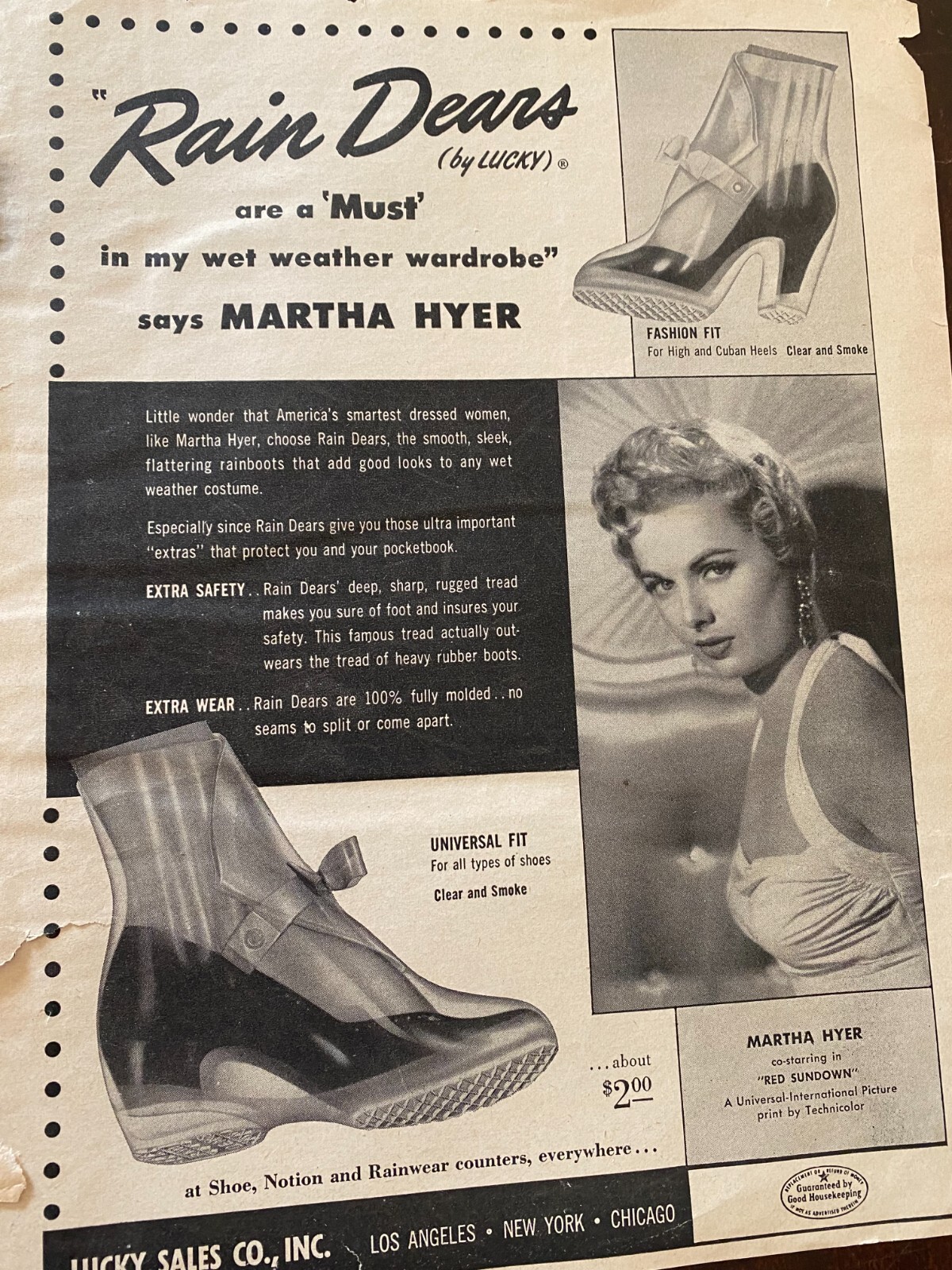 Martha Hyer, Rain Dears Boots, Full Page Vintage Print Ad
