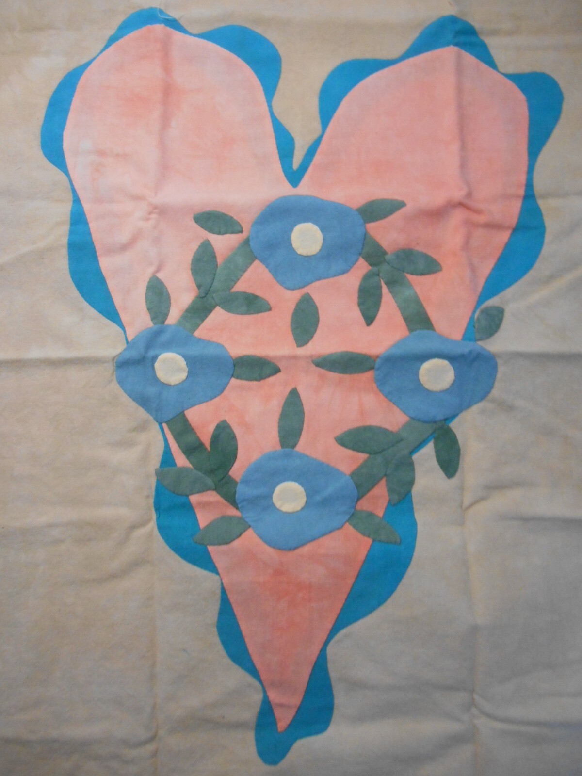 Handmade CABIN FEVER Folk Art Wedding Applique Quilt BLOCK 3 CIRCLE of FLOWERS