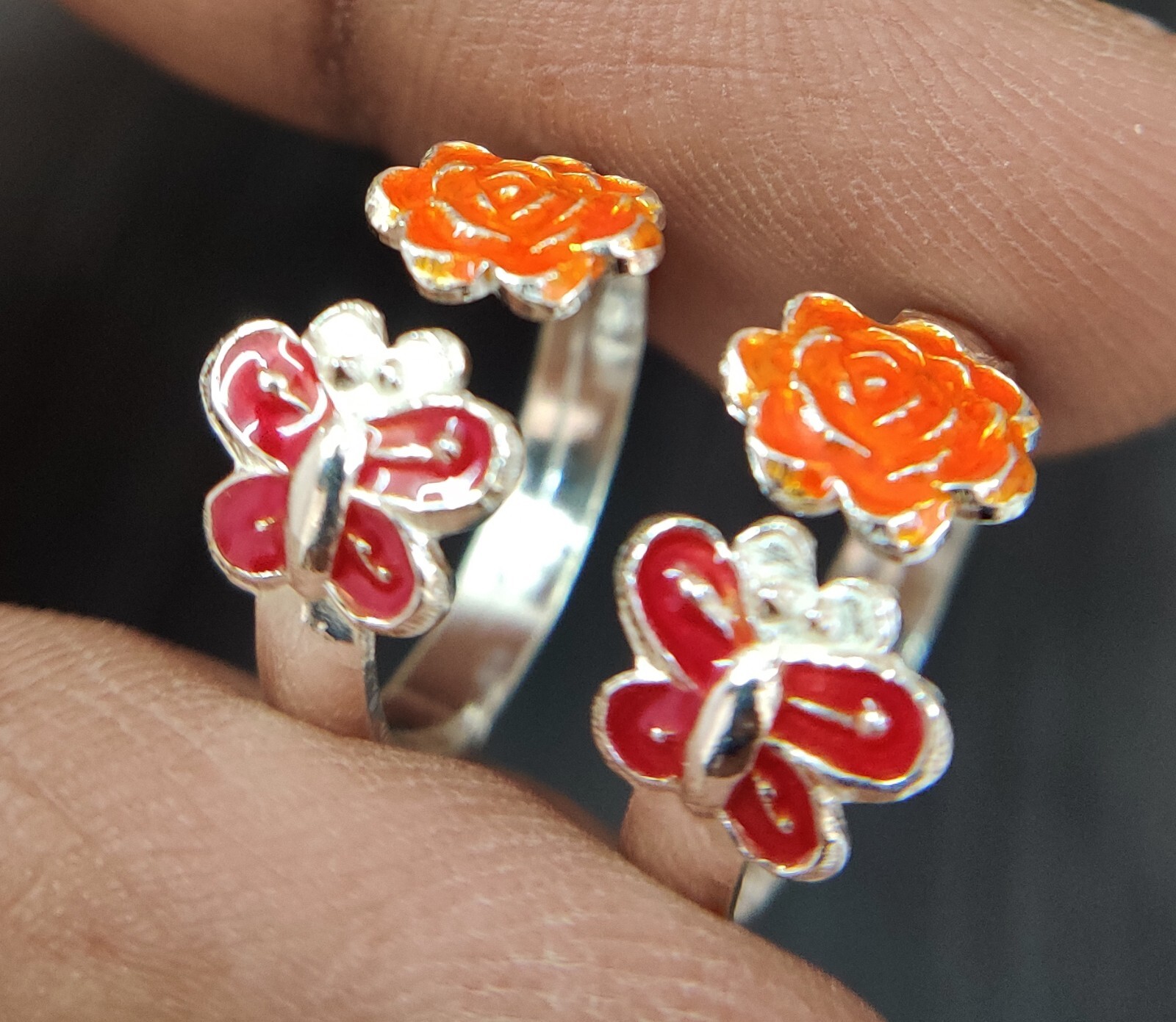 925 Sterling Silver Star Butterfly Enamel Toe Ring Adjustable Flower Toe Ring