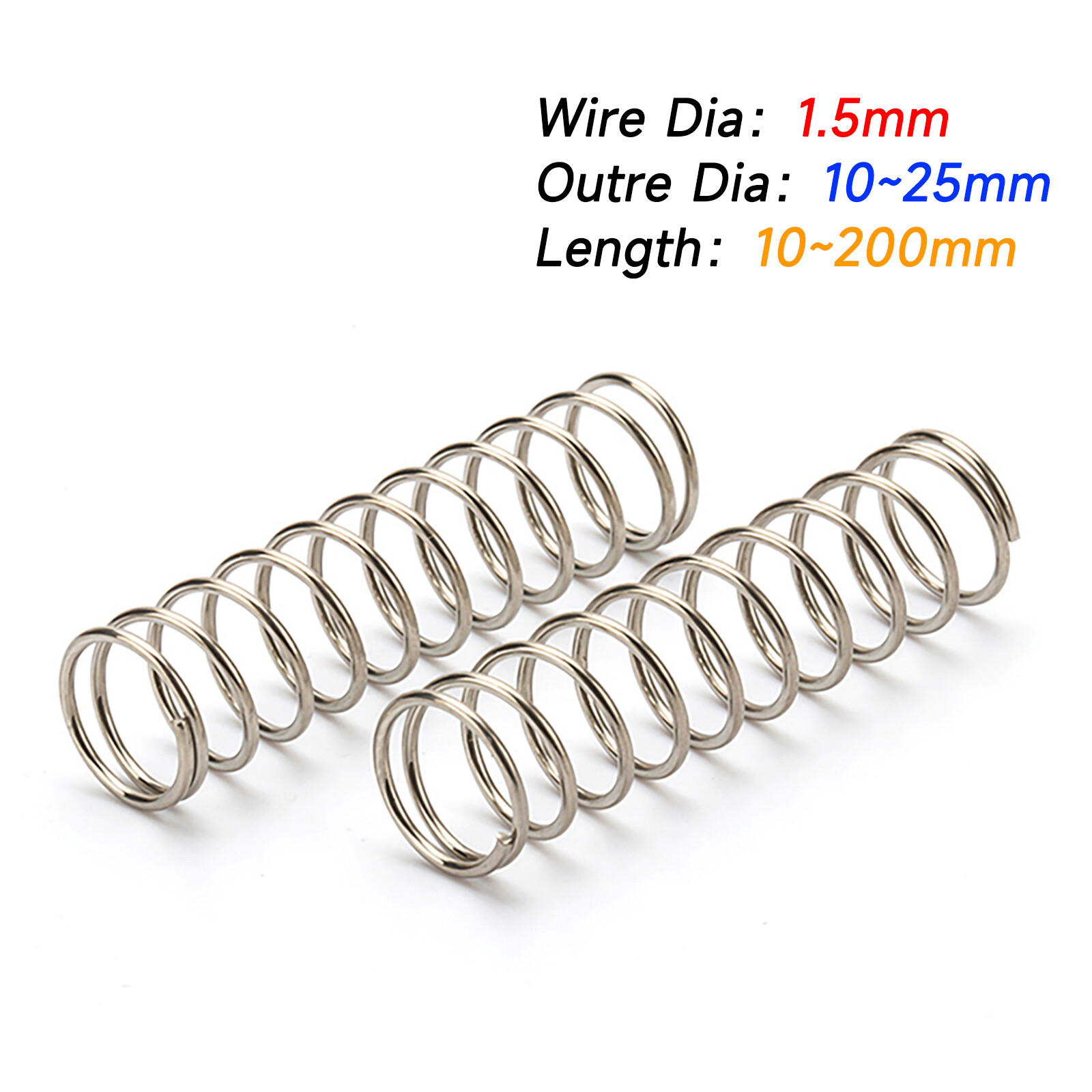 Compression Spring 1.5mm Wire Diameter 10-25mm Outre Diameter & 10-200mm Length