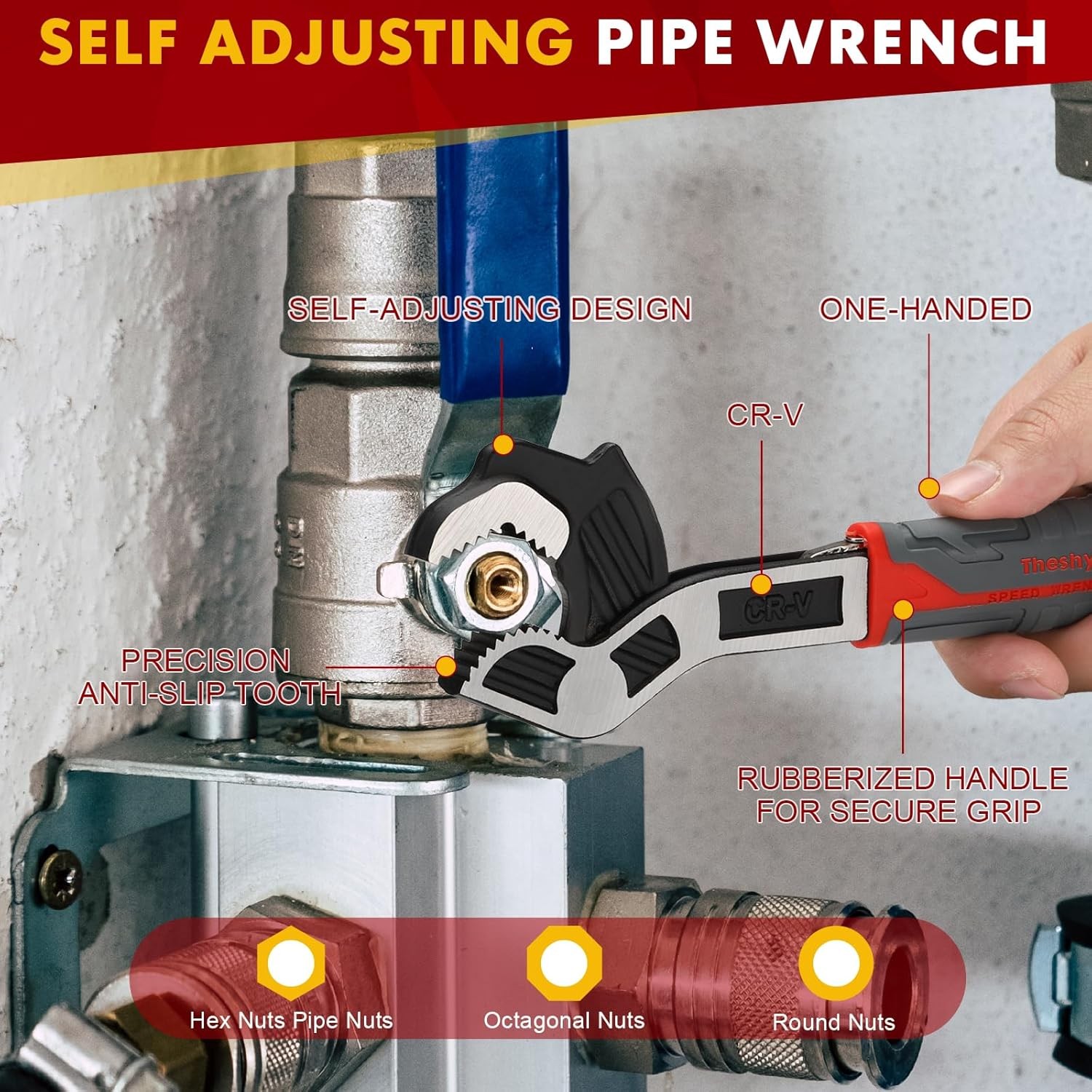 Multifunctional Self Locking Adjustable Pipe Wrench 8 Inch Plumbers Tool