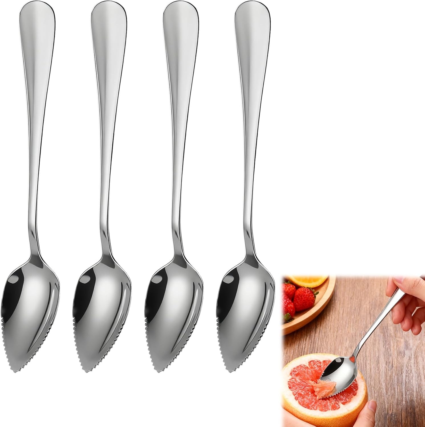 4 Pcs Grapefruit Spoons Stainless Steel Fruit Utensils Set Serrated Edge