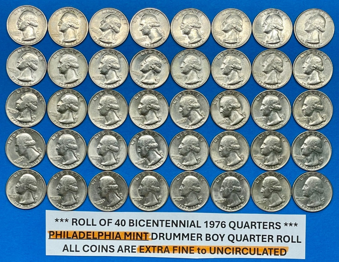 1976-P Drummer Boy Bicentennial Quarters Roll of 40 Lightly Circulated Coins