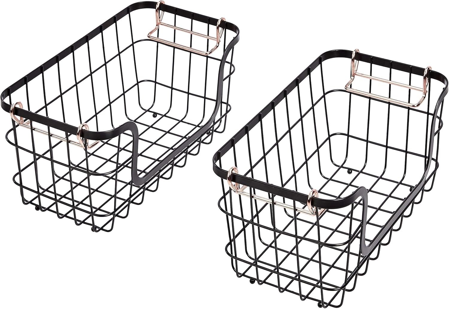 Stackable Metal Wire Rectangular Storage Basket Set Kitchen/Bathroom 2 Count