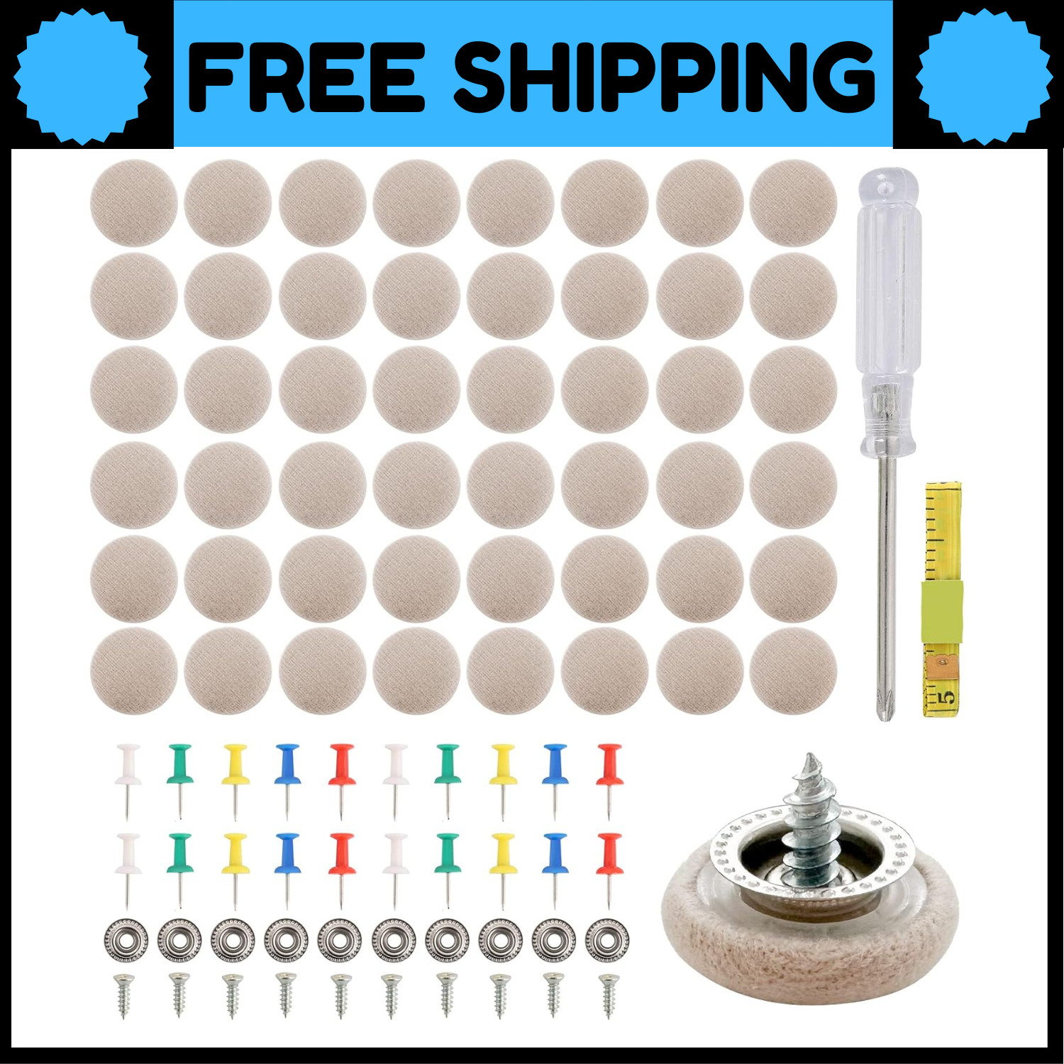 60Pcs Car Roof Headliner Repair Button Roof Repair Rivets Auto Beige Flannelette