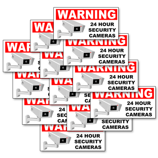SECURITY CAMERA Decals 24 HOUR Warning Vinyl Wall Stickers 8" wide Multi-packs