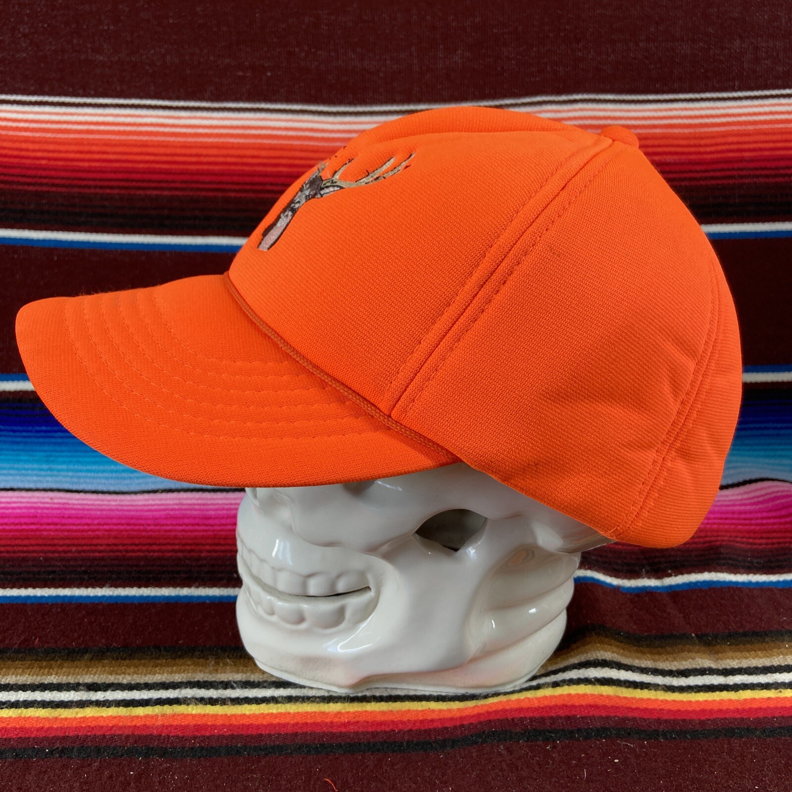 Vtg YA Youngan Blaze Orange Deer Buck Hunting Adult SnapBack Hat Baseball Cap
