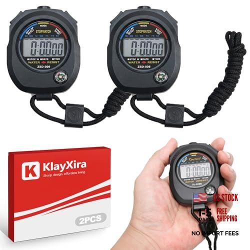 2-Pack Digital Stopwatch Timer Alarm - Large Display for Sports - 1/100s