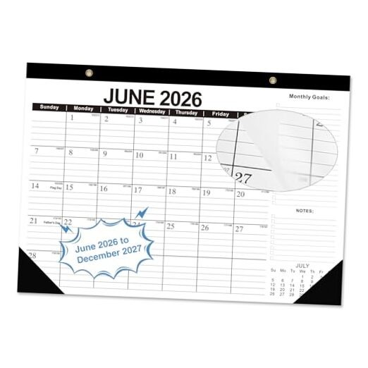 2026-2027 Desk Calendar, 19 Months Desk Calendar Jun 2026 - Dec 2027, 17" ×