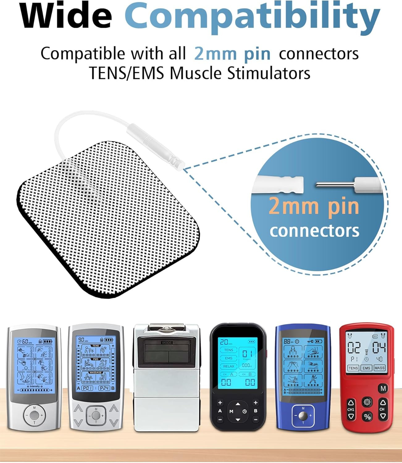 20PCS TENS Unit Electrode Pads 2X2 with Reusable Self-Adhesive Performance, Repl