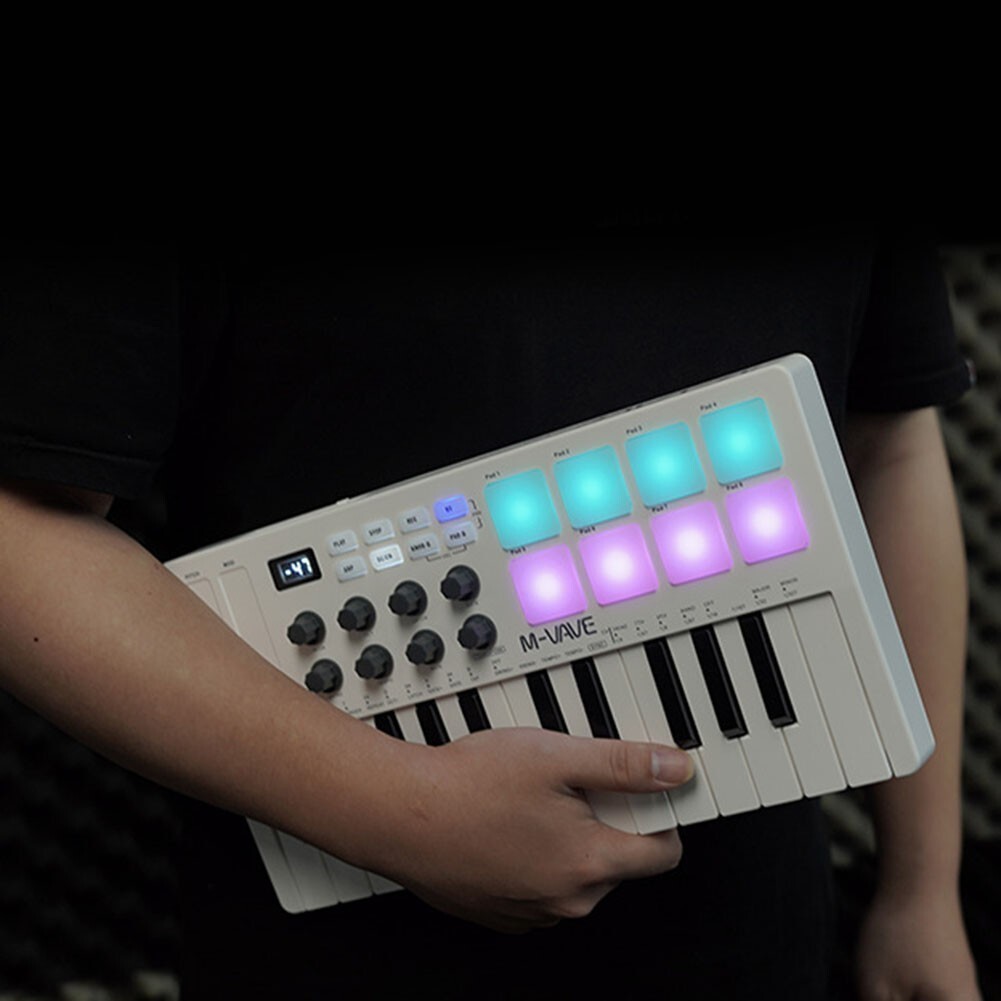 For M VAVE MIDI 25Key USB MIDI Control Keyboard Controller 8 Backlit Drum Pads 8