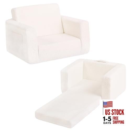 Kids Sofa, 2-in-1 Toddler Chair, Convertible Children Couch to Lounger, Beige
