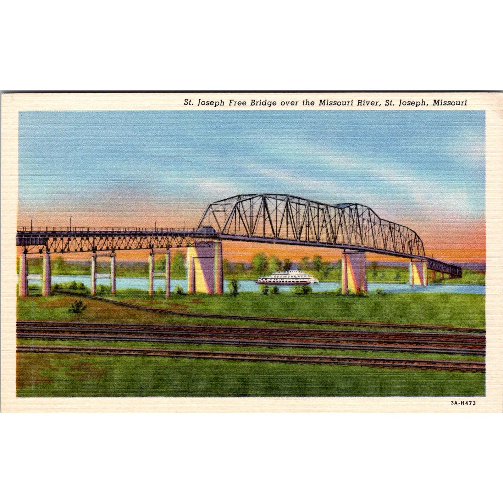 St Joseph Free Bridge Over Missouri River St Joseph MO Vintage Postcard SPM16