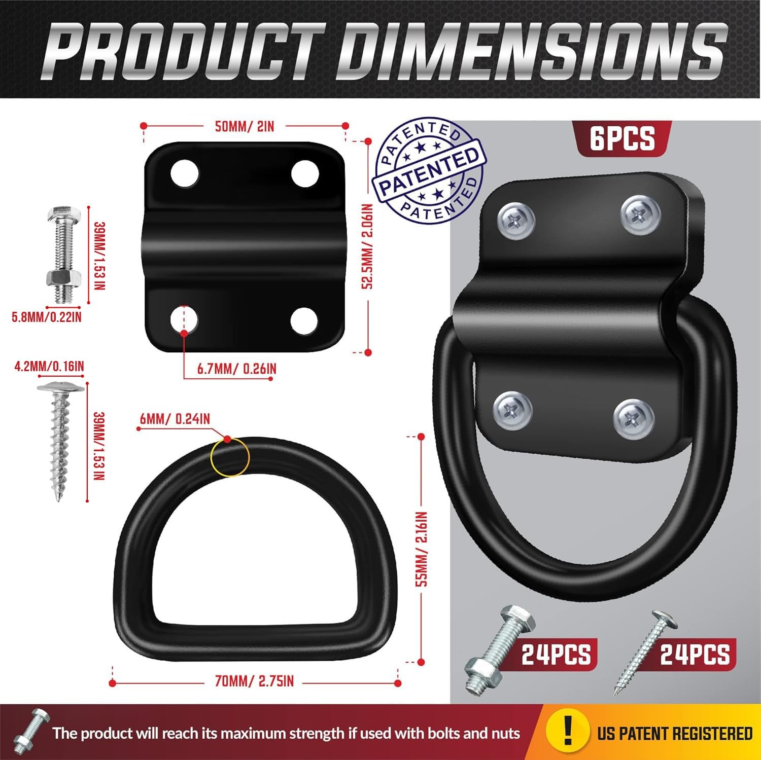 PAMAZY 6PCS Heavy Duty Steel D Rings Tie Down Anchors, Ultra Durable 3500 Pou...