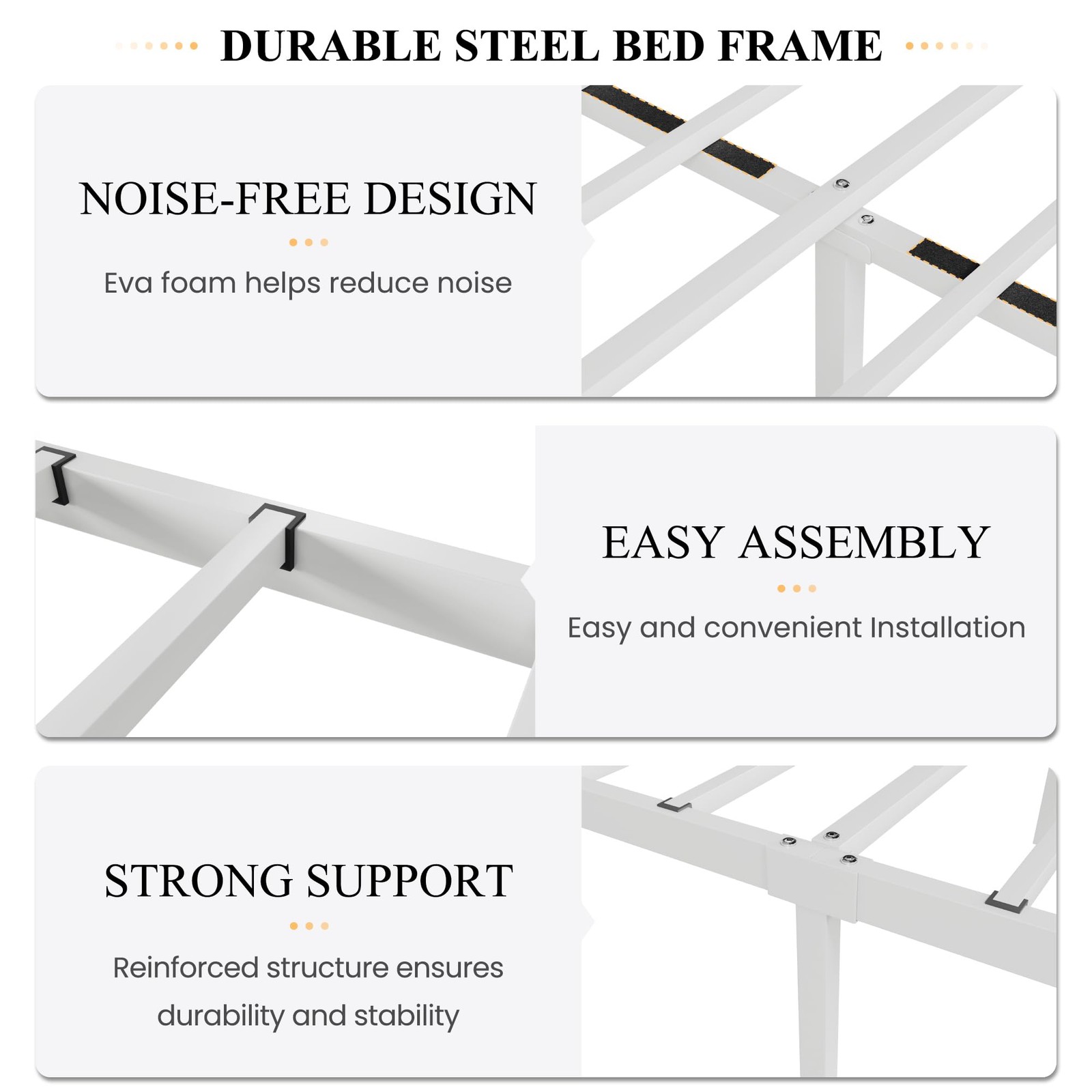 Queen Size Metal Bed Frame White Butterfly Pattern No Box Spring Needed