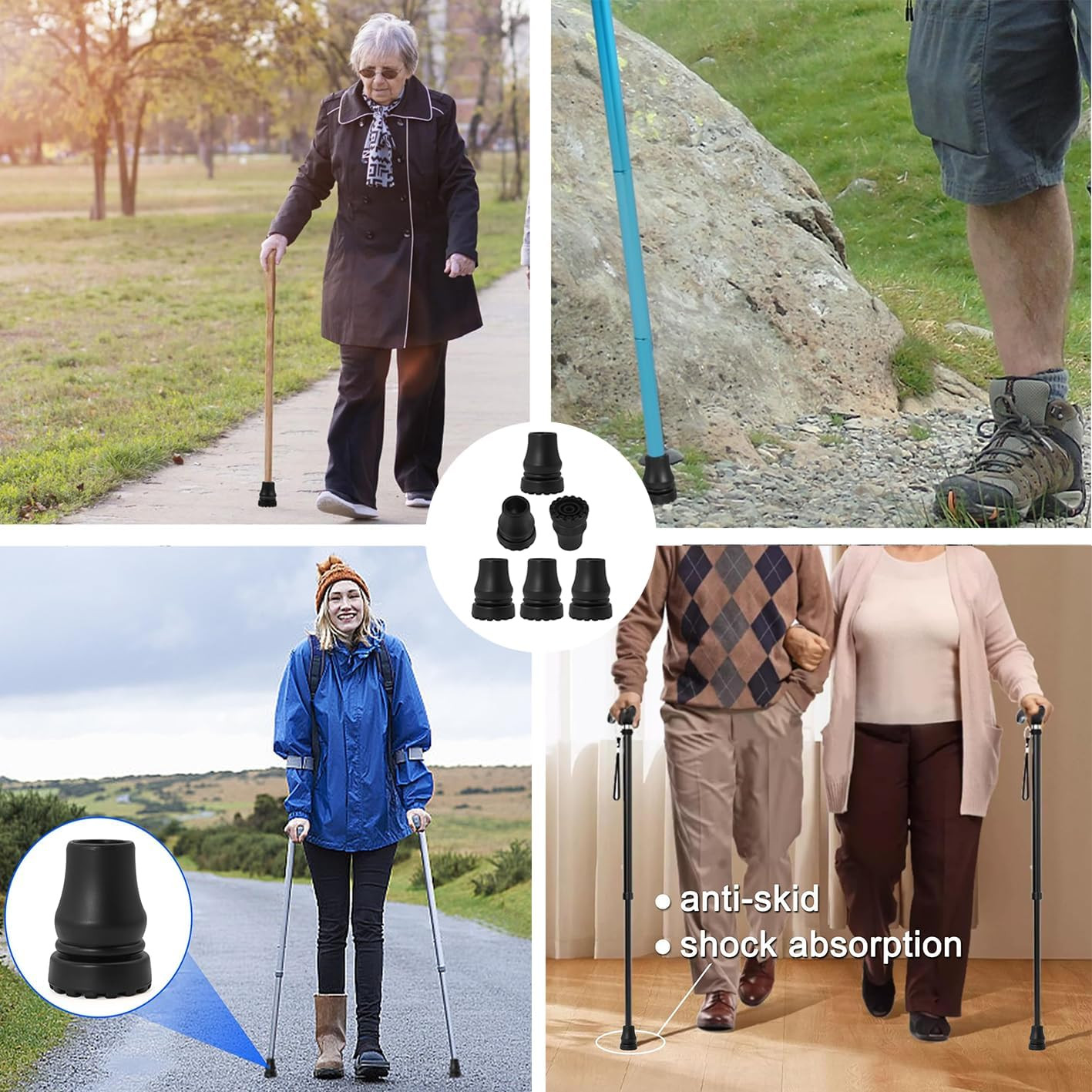 Cane Tips (6-Pack), 3/4 Inch Non-Slip Rubber Replacement for Walking Stick Foldi