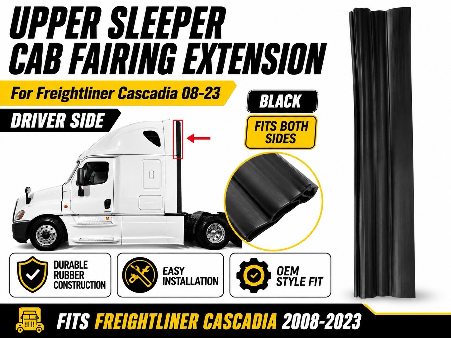 Upper Fairing Extension for Freightliner Cascadia 2008-2023 Fits Both RH/LH Side