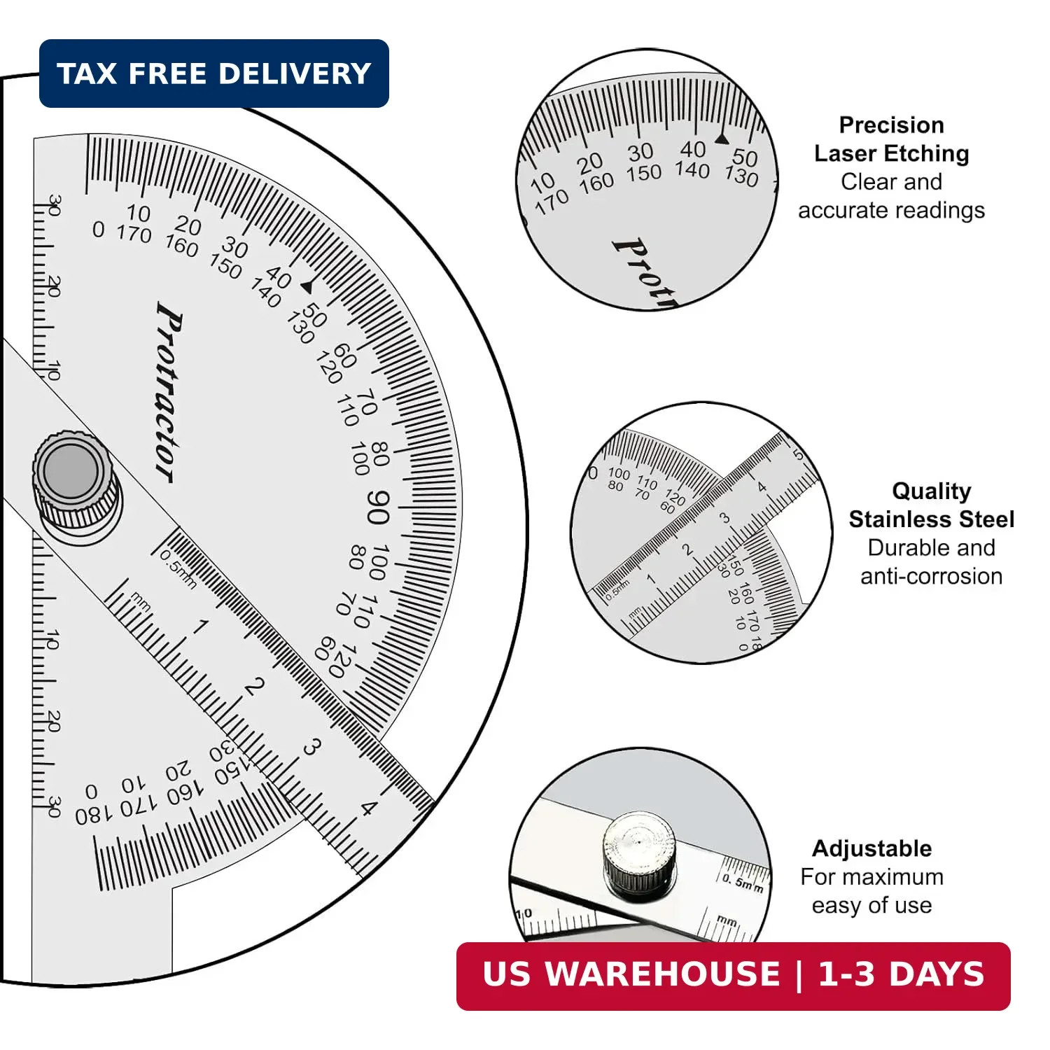 Stainless Steel Angle Protractor -180° Two Arm Ruler Adjustable Finder Angle Pro