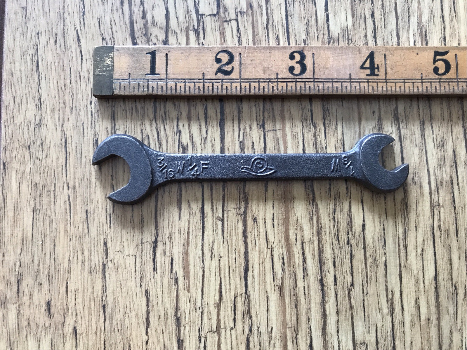 Vintage 1940s Snail Brand 3/16” X 1/8” Whitworth Open Ended Spanner.