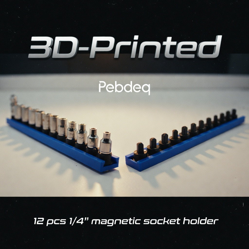 3D PRINTED 12  1/4" Drive Socket Organizer Tool Magnetic Holder Rail and Clips