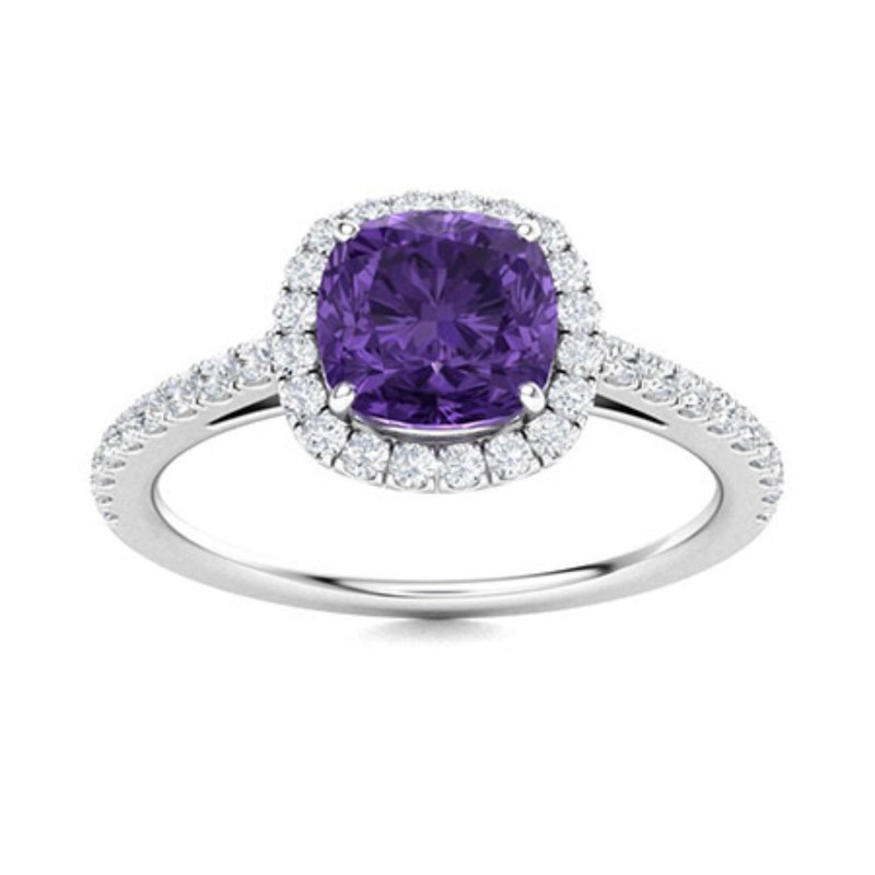 Amethyst Stone 925 Sterling Silver Wife Solitaire with Accents Prong Ring