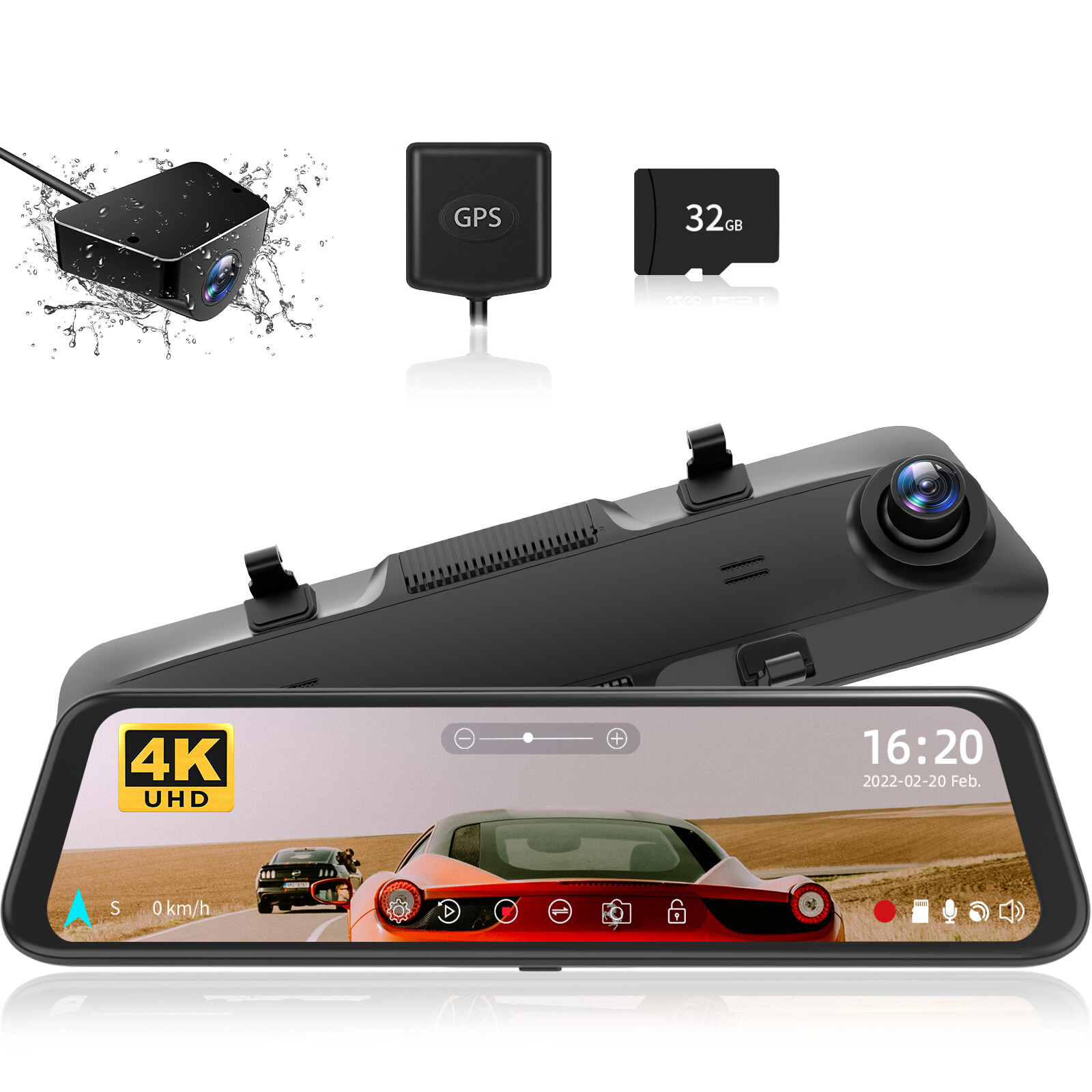 WOLFBOX 4K12'' Free SD Dual Mirror Dash Dash Cam Parking Monitoring  Cameras