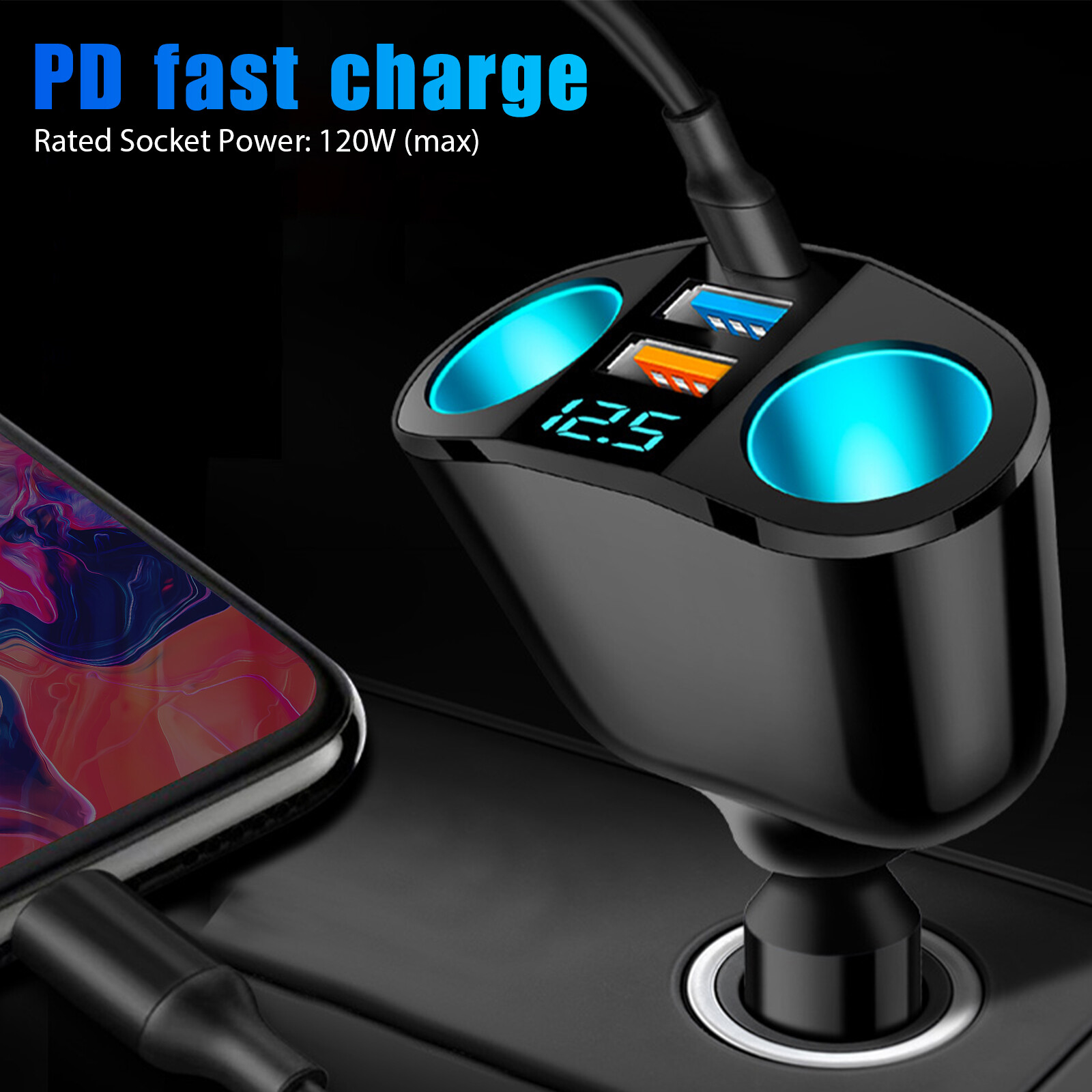 Car Cigarette Lighter Socket Adapter Dual USB Double Plug Charger Splitter 12V
