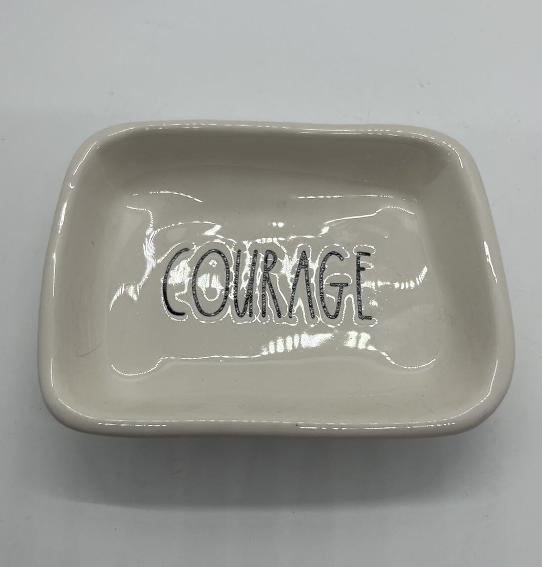 Rae Dunn by Magenta Small Courage Trinket Tray or Soap Dish White