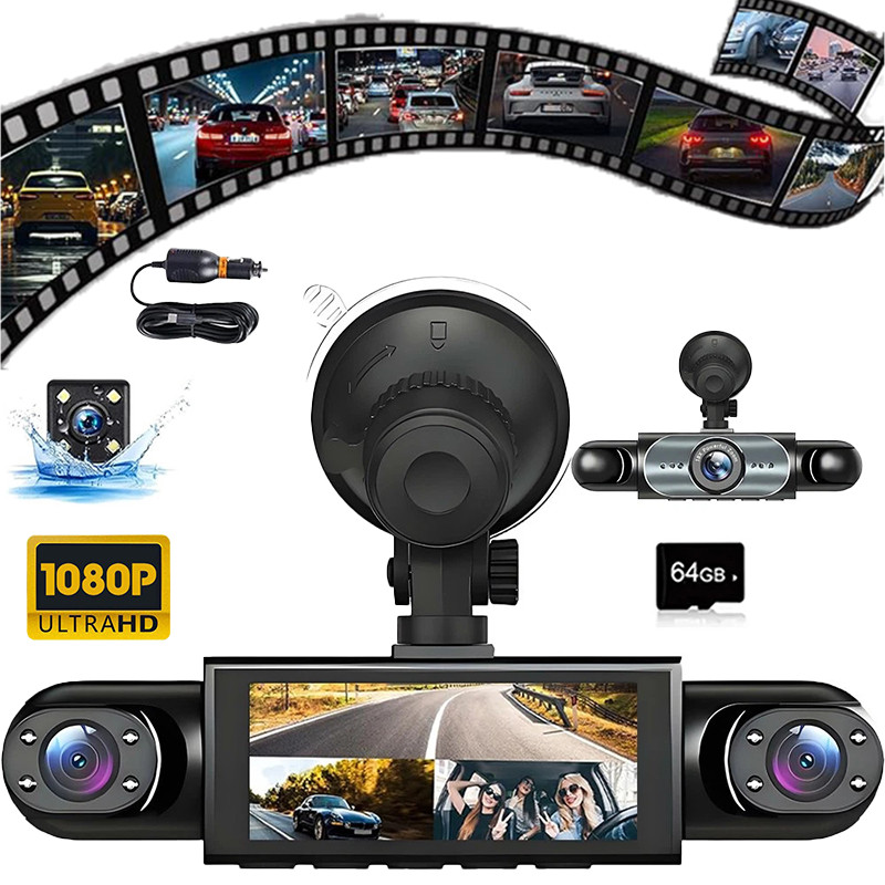 360° 4 Channel 1080P HD Car Dash Cam Front and Rear Inside Left Right + Camera