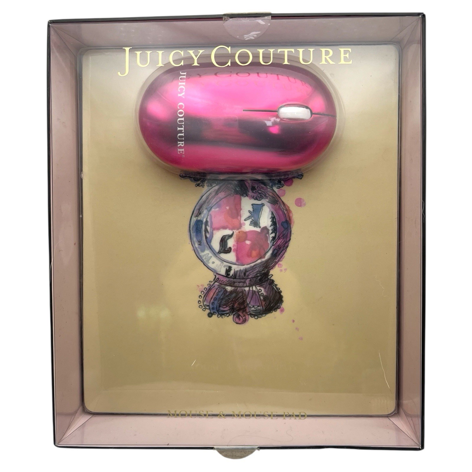 RARE NIB Hot Pink Juicy Couture Wireless Mouse & Watercolor Mouse Pad YTRUG281