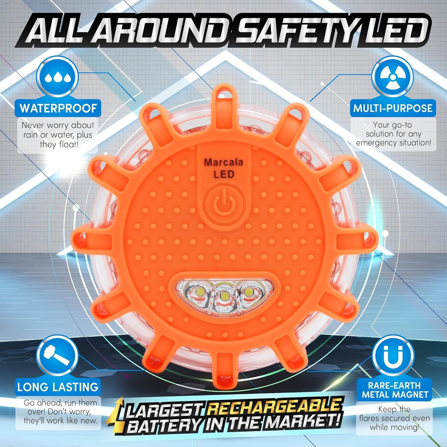 4-Pack Rechargeable LED Emergency Flares - 30-Hour Run Time & High Visibility