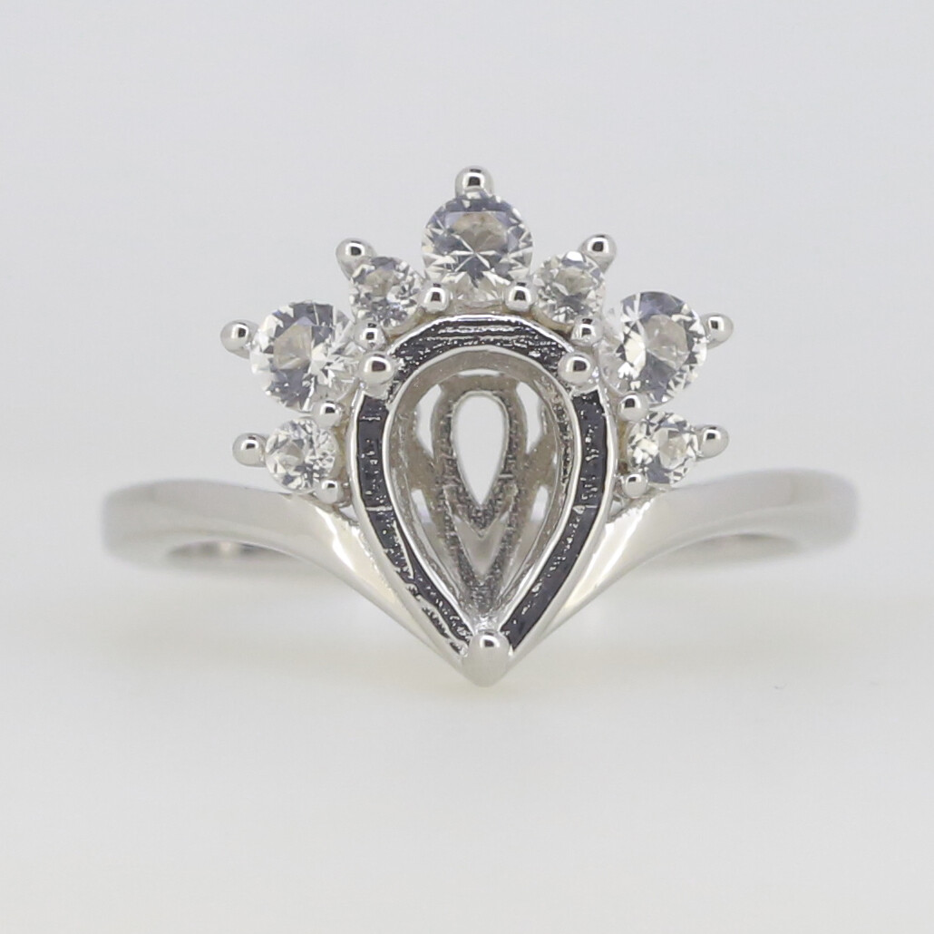 Sterling Silver Semi Mount Ring Setting Pear PE 9x7mm Crown Ring White