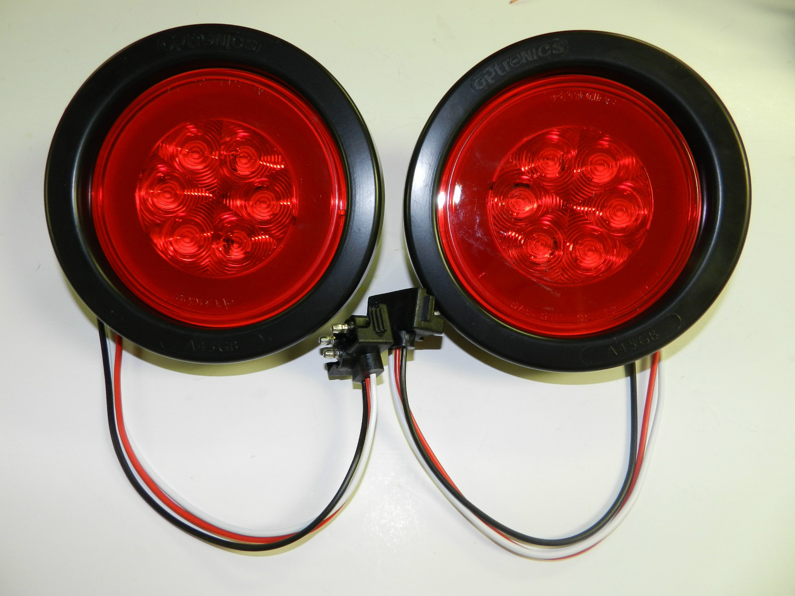 (2) RED 4" Round LED 21 SMD Diodes Stop, Turn, Tail Light Optronics Glo-Light