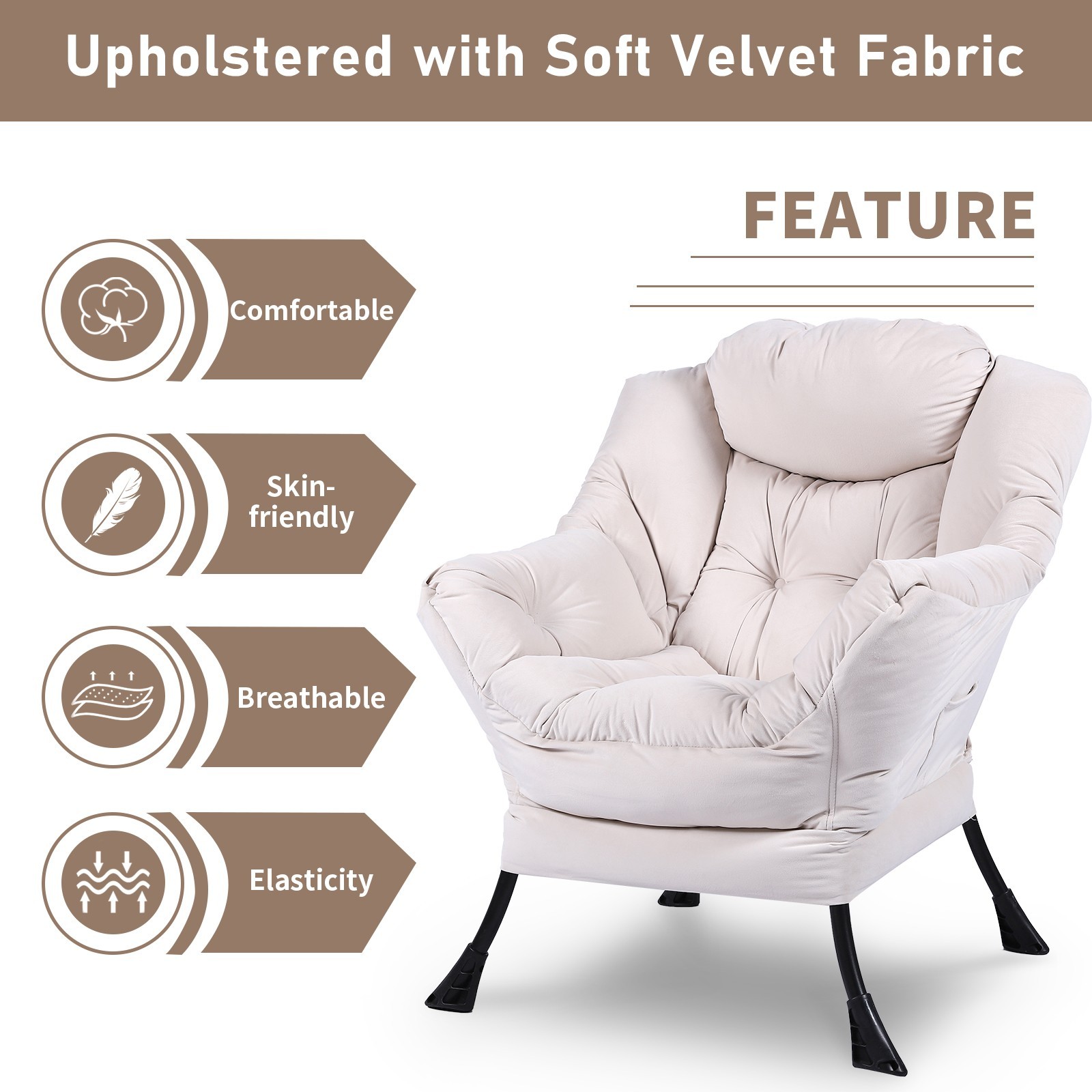Modern Lazy Chair Lounge Accent Chair with Armrests Comfy Leisure Sofa Armchair