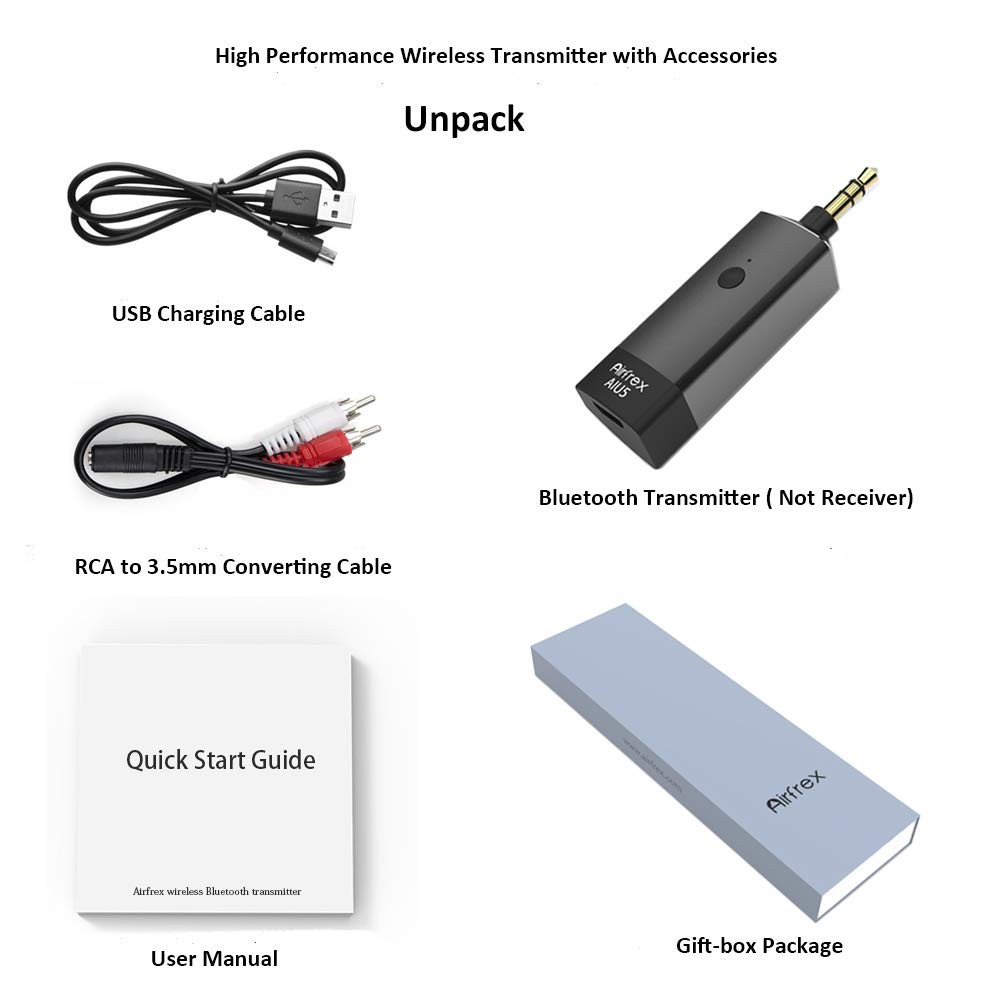 Airfrex Bluetooth Transmitter, Compatible with BT Headphone and Speaker, Work...