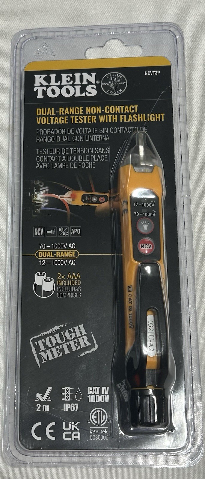 Klein Tools NCVT3P Dual Range Non Contact Voltage Tester, 12 - 1000V AC Pen, Fla