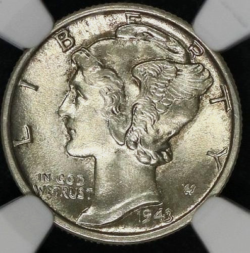 1943 S MERCURY DIME NGC MS 64 FULL BANDS LUSTROUS WHITE SATIN AND FULLY STRUCK,
