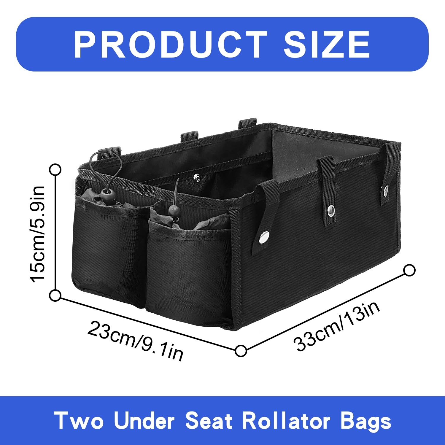 Upgraded Under Seat Walker Bags with Cup Holders - 2 Pack for Rolling Walkers