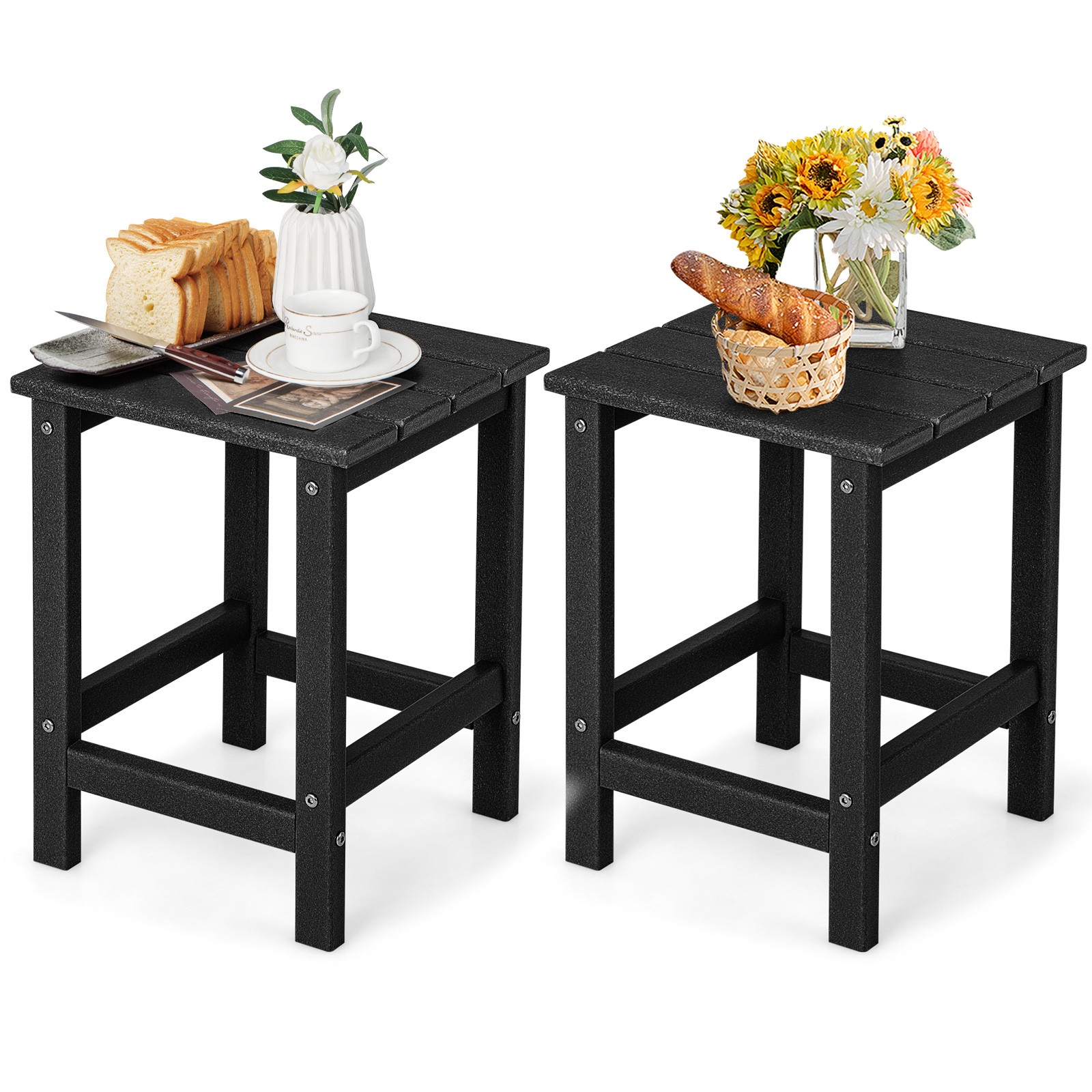 2PCS 14" Patio Adirondack Side Table HDPE Square Weather Resistant Garden Black
