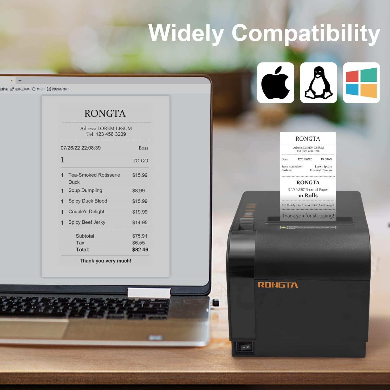 Thermal Receipt Printer, 80Mm Receipt Printers, Thermal Pos Printer with Auto C