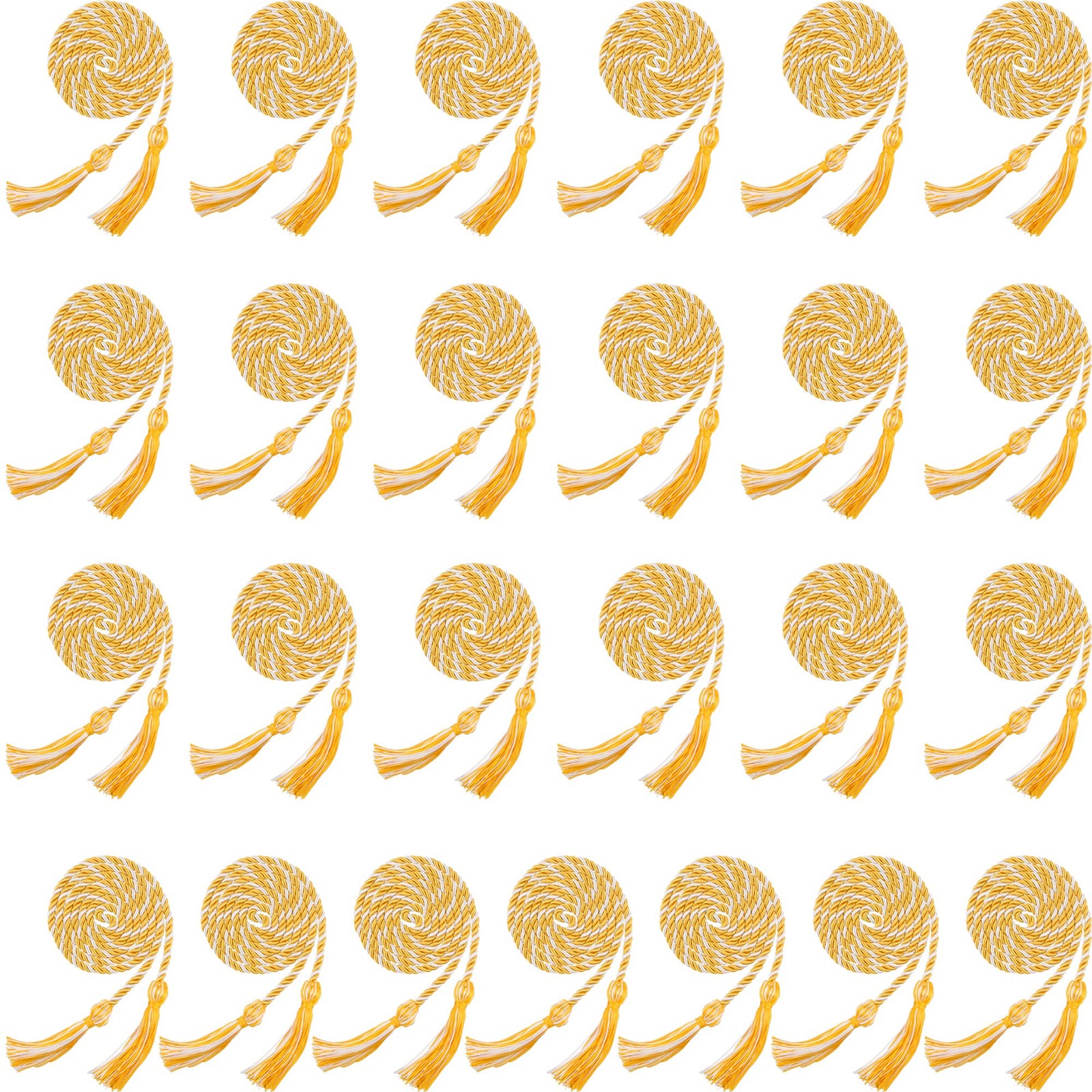 25 PCS Gold With White Rayon Braided Graduation Honor Cords Tassels Decor Gown