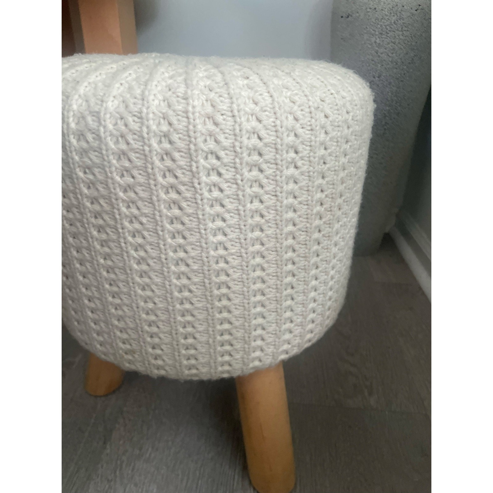 Knit Foot Stool Small Ottoman Pouf Cream Ivory Cottagecore Boho Bohemian Nursery